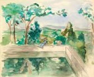 ?jeunes Enfants Pres De La Piscine Dans Un Paysage De Provence?. by Henri Lebasque