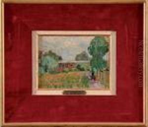 Femme Au Parapluie Et Enfant Sur Un Chemin by Henri Lebasque