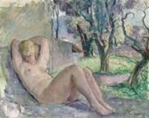 Nu Assis Dans Un Jardin by Henri Lebasque