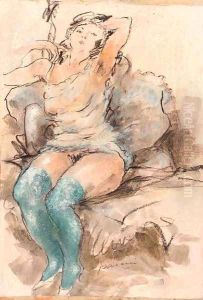 A reclining female nude - a sketch by Jules Pascin