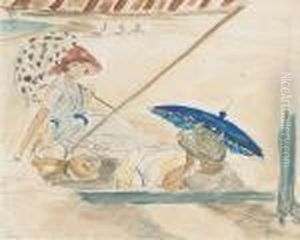 Two Ladies With Parasols On A Beach by Henri Lebasque