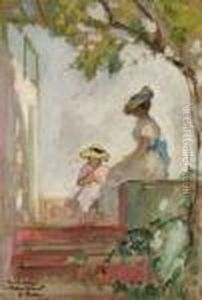 Sainte-maxime, Madame Lebasque Et Sa Fille Sur La Terrasse Sainte-maxime, Madame Lebasque Et Sa Fille Sur La Terrasse