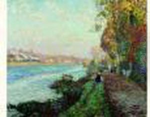 Deux Fillettes En Automne Sur Un Chemin Le Long D'une Riviere, Vers 1902-1905 by Henri Lebasque