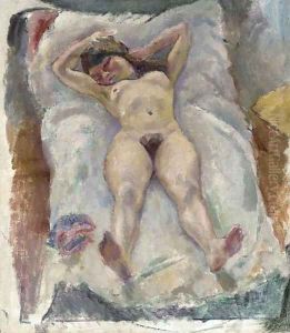 Femme couchee aux bras leves by Jules Pascin