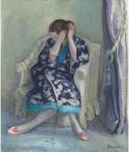 Femme A Sa Coiffure Assise Dans Un Fauteuil