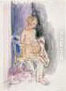 Nu Assis Au Peignoir Rouge Et Vert by Henri Lebasque