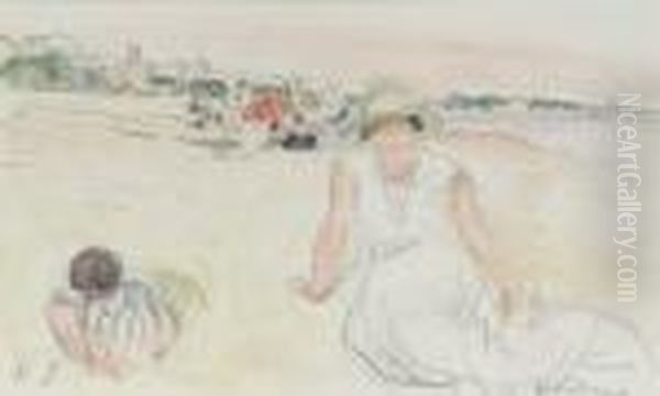 Femme Et Enfant Sur La Plage - view 1