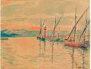 Voiliers Au Soleil Couchant. by Henri Lebasque