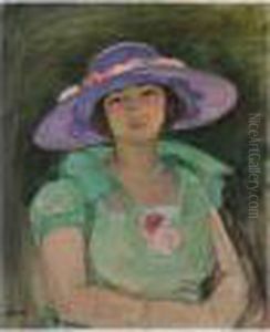 Portrait De Marthe Lebasque Au Chapeau Mauve by Henri Lebasque