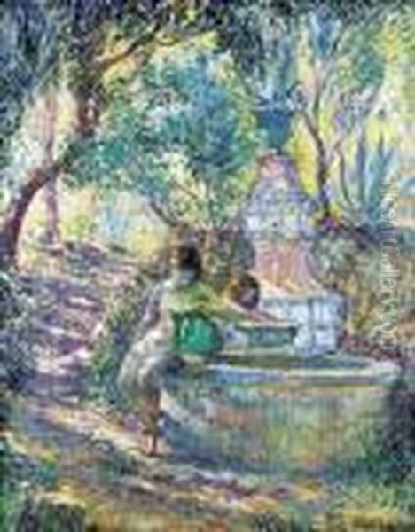 Saint-tropez, Deux Jeunes Filles A La Fontaine - view 1