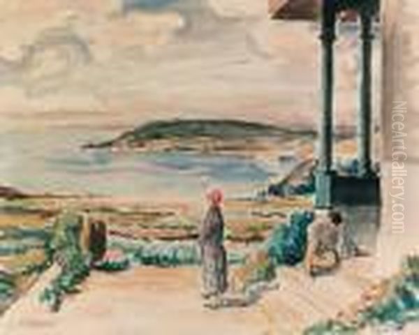 Jeune Fille Et Enfant Sur La Terrasse - view 1