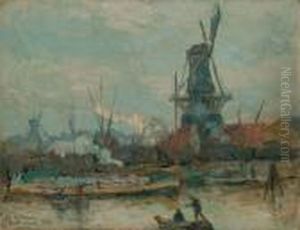 Les Anciens Moulins Du Port De Rotterdam, Un Jour De Grandvent by Albert Lebourg