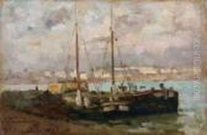 Peniches Sur La Seine by Albert Lebourg