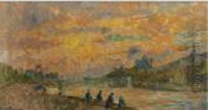 Pont Des Saints-peres A Paris, Soleil Couchant by Albert Lebourg