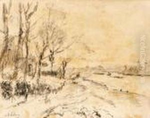 Paysage Dans La Neige A Pont De Chateau by Albert Lebourg