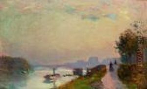 Promenade En Bord De Seine by Albert Lebourg