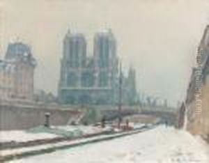 Notre-dame De Paris Sous La Neige by Albert Lebourg