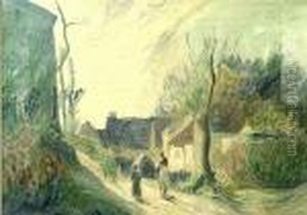 Figures With A Donkey In A Village Street - view 1
