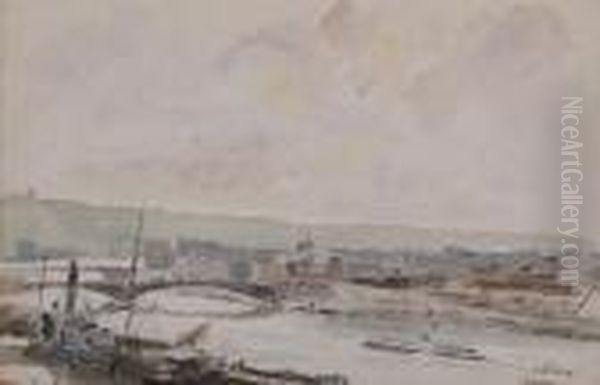 Vue De Rouen Aquarelle Sur Papier Signee En Bas A Droite Et Situee - view 1