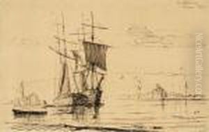 Voiliers Dans Le Port Rouen, 1890. by Albert Lebourg