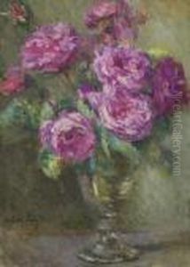 Bouquet De Roses Dans Un Verre A Pied by Albert Lebourg