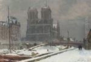 Notre-dame De Paris, Vue Prise Du Quai Saint-michel, En Hiver, Par Temps De Neige