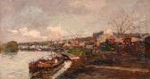 Peniche En Bords De Seine, Circa 1887 by Albert Lebourg