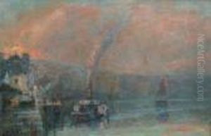 < L'arrivee Du Bateau A Vapeur A La Bouille, Apres-midi D'automne >.