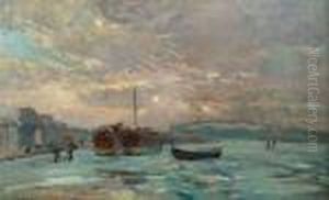 Promeneur Sur La Seine Un Jour De Grand Gel