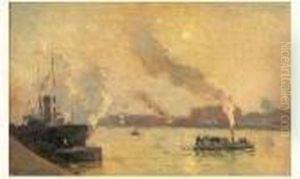 Fumees Et Soleil Dans Le Port De Rouen by Albert Lebourg