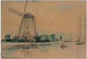 Moulin A Delft-haven Pres Rotterdam by Albert Lebourg