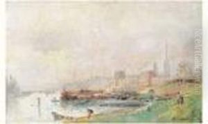 Rouen, La Cote Sainte-catherine Et Le Pre Aux Loups, Effet De Ciel,vers 1900. by Albert Lebourg