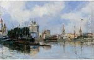 La Rochelle. Le Bassin Du Port, Ciel Tres Lumineux by Albert Lebourg