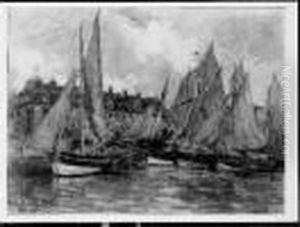 Voiliers Dans Le Port De Dieppedessin Au Fusain by Albert Lebourg