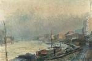 La Seine Au Bas-meudon, En Hiver; Effet De Neige Et De Gele by Albert Lebourg