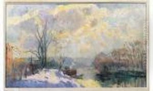La Seine En Hiver, Barque Au Coucher De Soleil La Seine En Hiver, Barque Au Coucher De Soleil