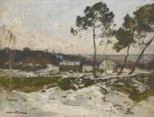 Verschneite Landschaft Mit Weiler.