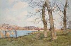 Paysage Avec Des Pecheurs Au Bord D'une Riviere by Paul Lecomte