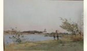 Pecheurs En Bord De Riviere by Paul Lecomte