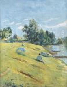 Le Repos Au Bord De La Riviere by Paul Lecomte