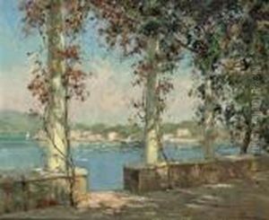 A Sunlit Terrace With A Lake Beyond by Paul Emile Lecomte