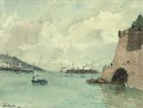 Warships Steaming Into A Harbour - view 1