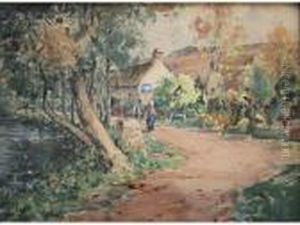 Two Figures On A Village Lane by Paul Emile Lecomte
