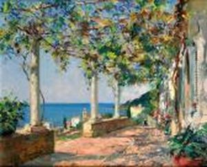 Terrasse Ombragee Dominant Une Cote Mediterraneenne by Paul Emile Lecomte