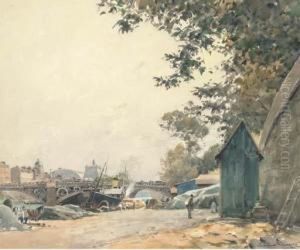 Bustling Activity On The Banks Of The Seine, Paris by Paul Emile Lecomte