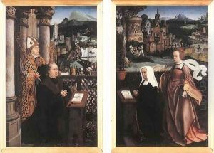 Donor with St Nicholas and his Wife with St Godelina by Jan Provost