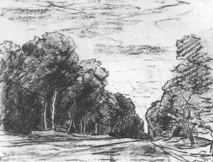 Paris Road in Fontainebleau Forest sketch 1877 by Laszlo Paal