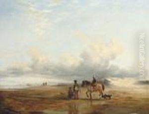 A Distant View Of Dunbar Castle - Sportsmen Returning With The Day's Bag