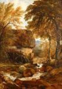 Scene With Watermill And Figures On A Bridge Indistance