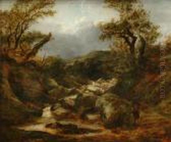 An Angler Ina Rocky River Landscape - view 1